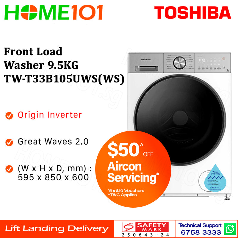 Toshiba Front Load Washer 9.5KG TW-T33B105UWS(WS) || TW-T33B105UWS(MK)