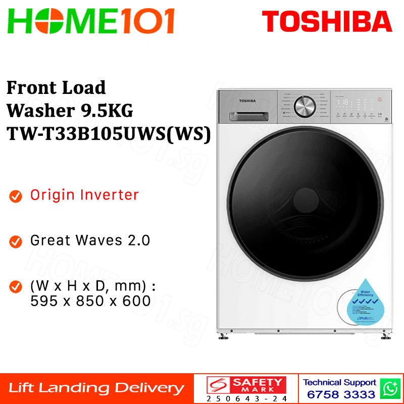 Toshiba Front Load Washer 9.5KG TW-T33B105UWS(WS) || TW-T33B105UWS(MK)