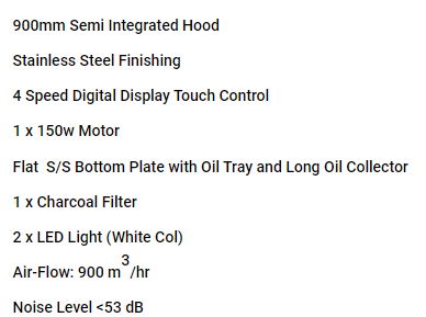 Valenti Slim Line Cooker Hood 90cm VH3129TS