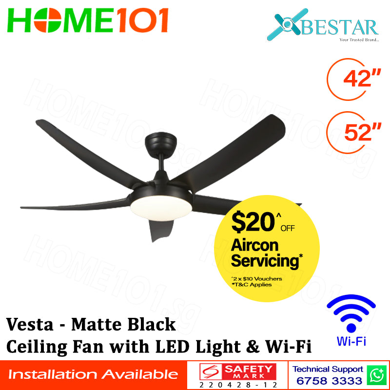 ($1 REPLACEMENT) Bestar Ceiling Fan with LED Light & Wi-Fi 42"/52" Vesta