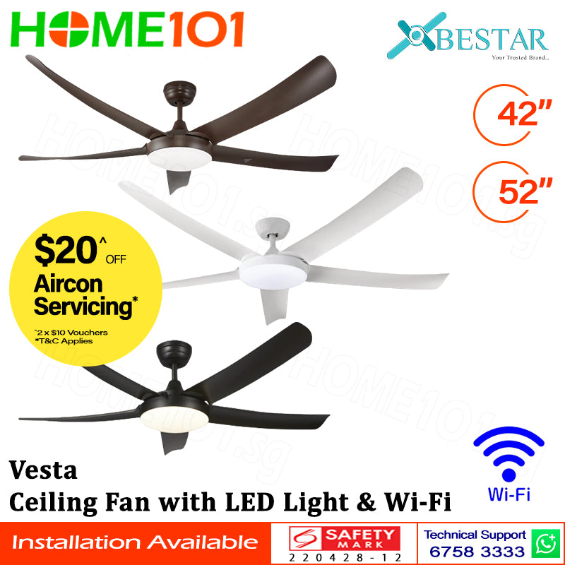 ($1 REPLACEMENT) Bestar Ceiling Fan with LED Light & Wi-Fi 42"/52" Vesta