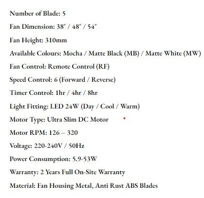 ($1 REPLACEMENT) Bestar DC Motor Ceiling Fan with Remote Control & Light 38”/48”/54” Vino