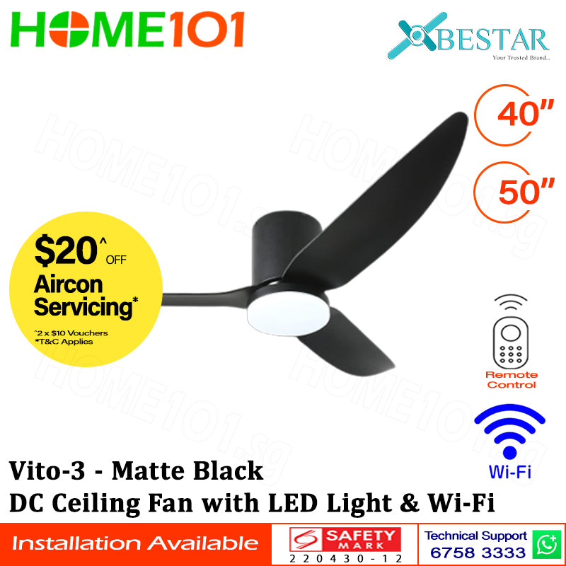 ($1 REPLACEMENT) Bestar DC Ceiling Fan with LED Light & Wi-Fi 40"/50" Vito-3