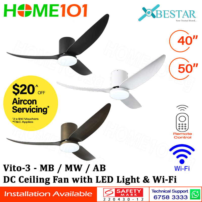 ($1 REPLACEMENT) Bestar DC Ceiling Fan with LED Light & Wi-Fi 40"/50" Vito-3