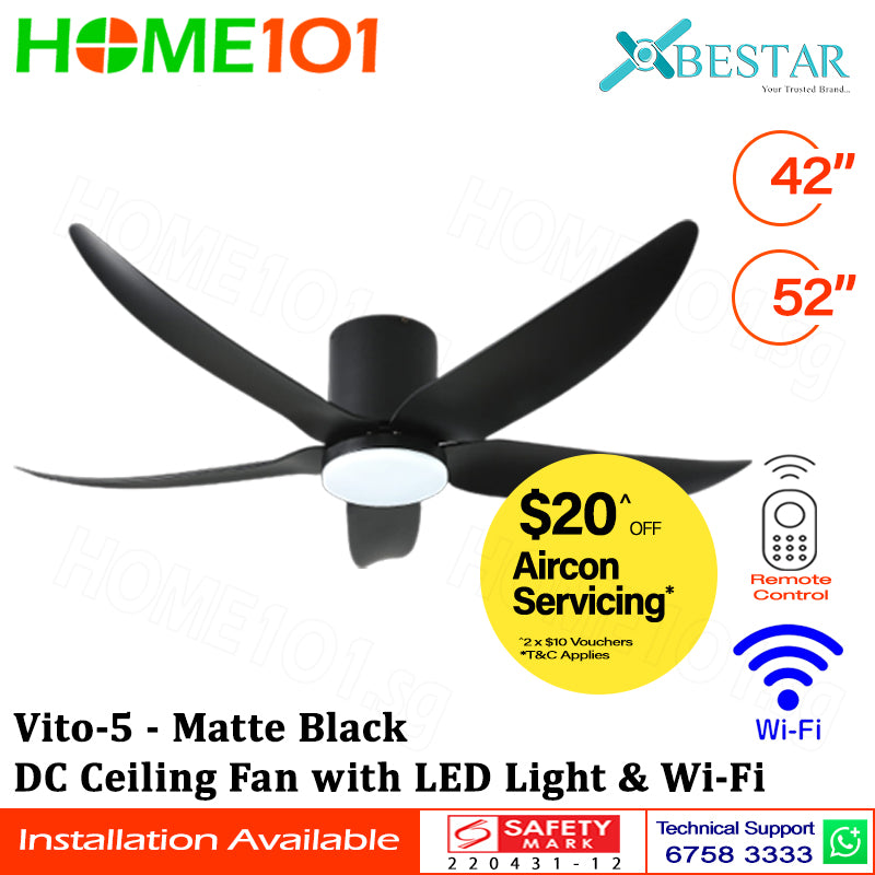 ($1 REPLACEMENT) Bestar DC Ceiling Fan with LED Light & Wi-Fi 42"/52" Vito-5