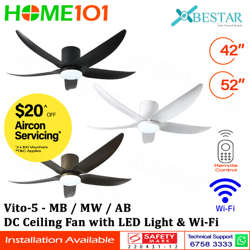 ($1 REPLACEMENT) Bestar DC Ceiling Fan with LED Light & Wi-Fi 42"/52" Vito-5