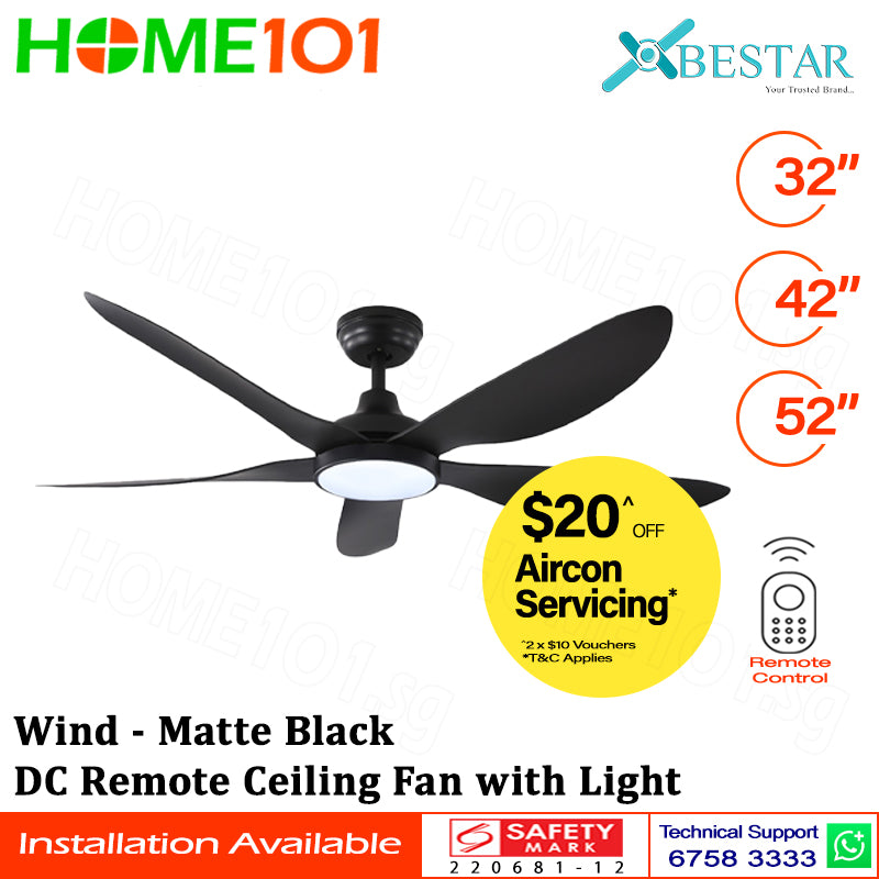($1 REPLACEMENT) Bestar DC Motor Ceiling Fan with Remote Control & Light 32"/42”/52" Wind
