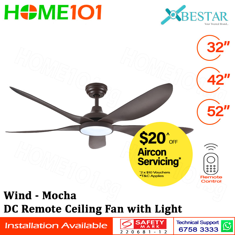 ($1 REPLACEMENT) Bestar DC Motor Ceiling Fan with Remote Control & Light 32"/42”/52" Wind