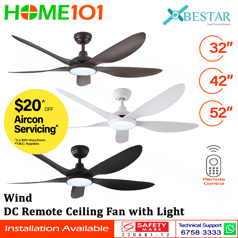 ($1 REPLACEMENT) Bestar DC Motor Ceiling Fan with Remote Control & Light 32"/42”/52" Wind